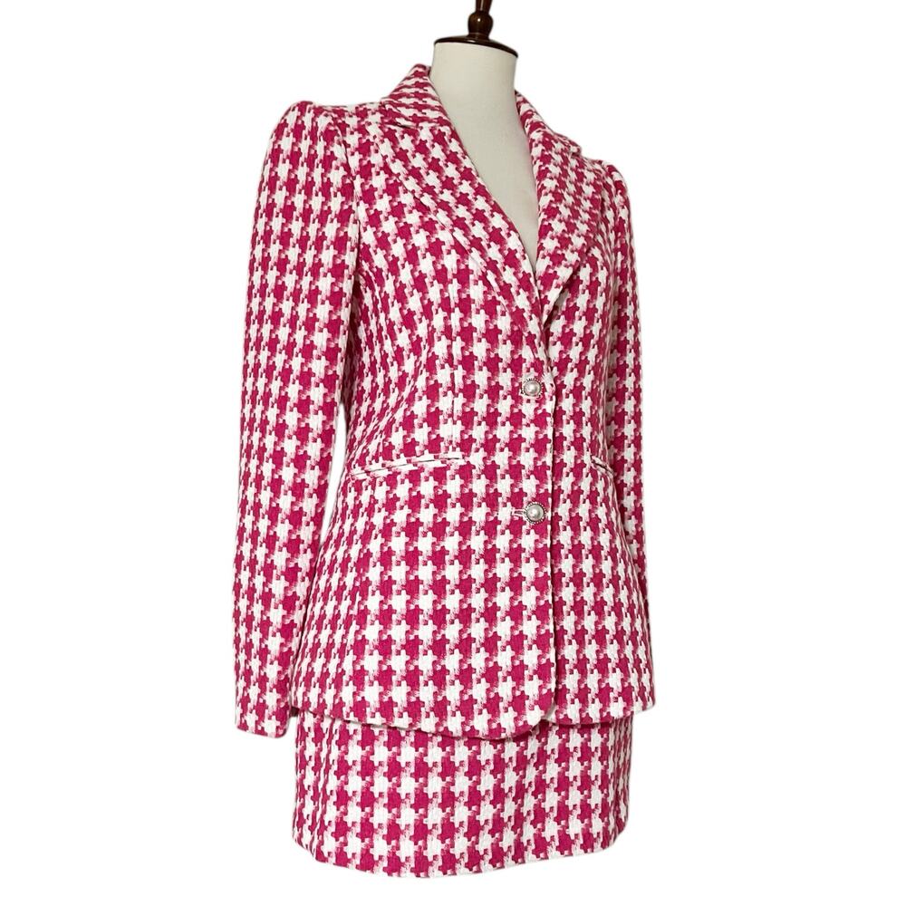 NWT‎ WAYF Women's Houndstooth Tweed Blazer & Skirt Two-Piece Set Size XS - Picture 4 of 12